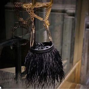 NWOT Black Feather Bucket Bag